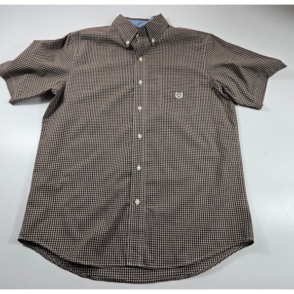 Chaps Easy Care size medium brown checkered EUC short sleeve shirt EUC casual - Picture 4 of 7
